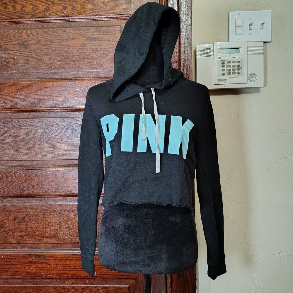 Victoria's Secret PINK Cropped Spellout Graphic Hoodie Oversized XS/T635